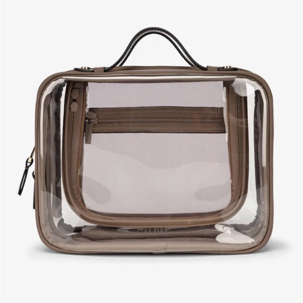 BNIB - Calpak - Large Clear Cosmetic Case - Mocha